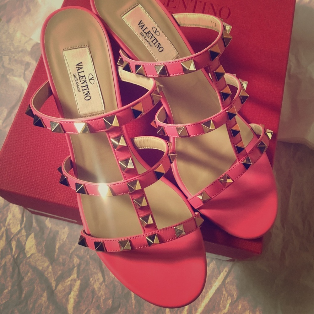 Valentino Rockstud Caged 60mm Slide Sandal Pink 37